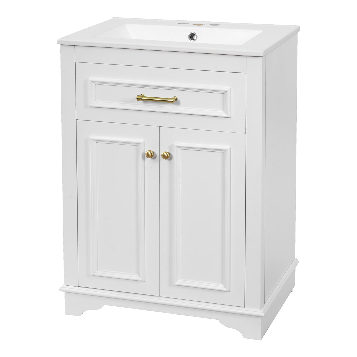 VanityFus 24-in White Single Sink Bathroom Vanity with Ceramic Top Undermount 2 Soft-Closing Doors 1 Drawer Adjustable Shelves