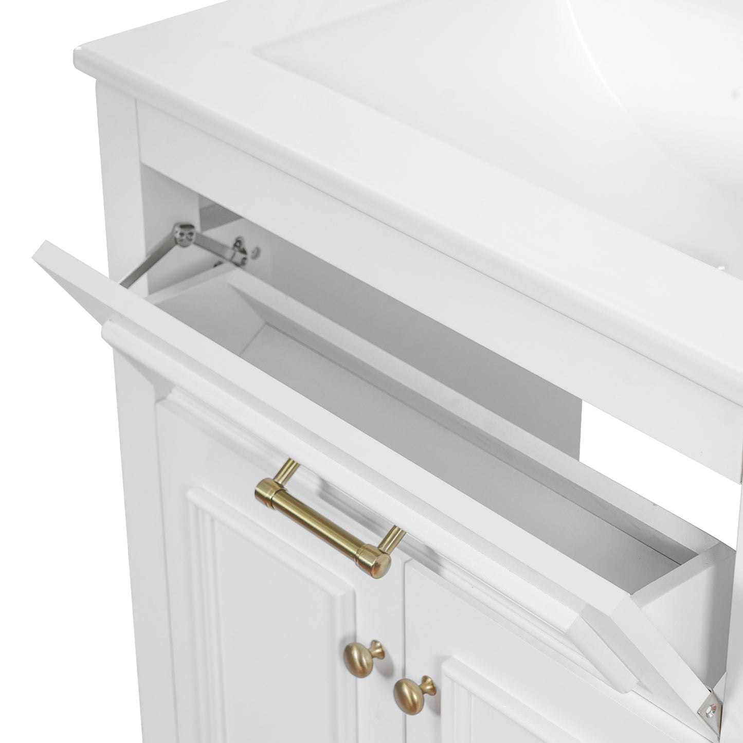 VanityFus 24-in White Single Sink Bathroom Vanity with Ceramic Top Undermount 2 Soft-Closing Doors 1 Drawer Adjustable Shelves