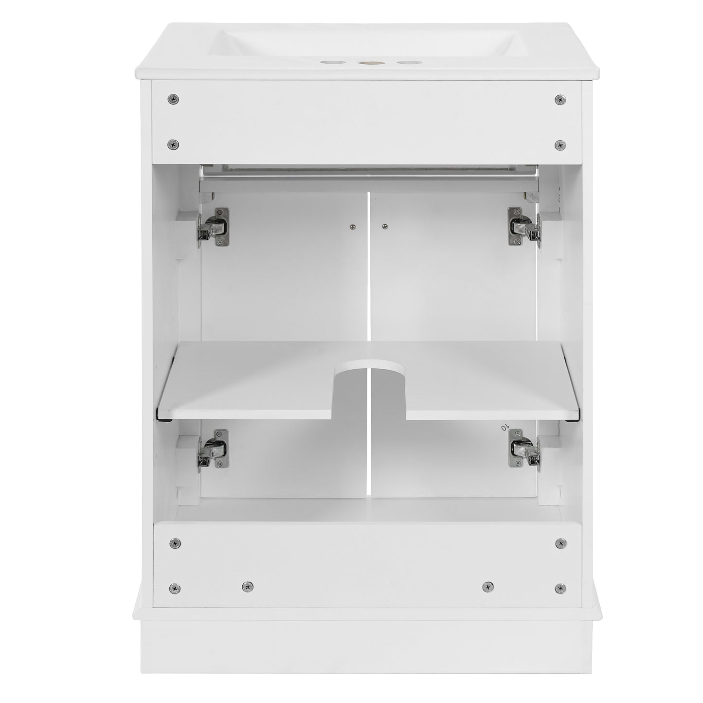 VanityFus 24-in White Single Sink Bathroom Vanity with Ceramic Top Undermount 2 Soft-Closing Doors 1 Drawer Adjustable Shelves