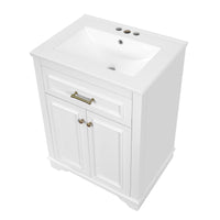 VanityFus 24-in White Single Sink Bathroom Vanity with Ceramic Top Undermount 2 Soft-Closing Doors 1 Drawer Adjustable Shelves