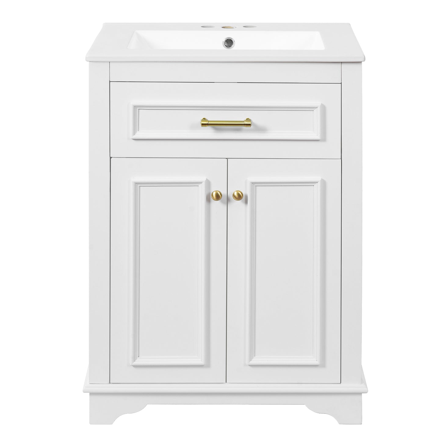 VanityFus 24-in White Single Sink Bathroom Vanity with Ceramic Top Undermount 2 Soft-Closing Doors 1 Drawer Adjustable Shelves