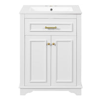 VanityFus 24-in White Single Sink Bathroom Vanity with Ceramic Top Undermount 2 Soft-Closing Doors 1 Drawer Adjustable Shelves