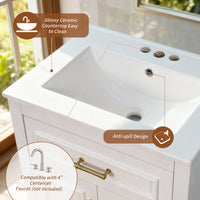 VanityFus 24-in White Single Sink Bathroom Vanity with Ceramic Top Undermount 2 Soft-Closing Doors 1 Drawer Adjustable Shelves