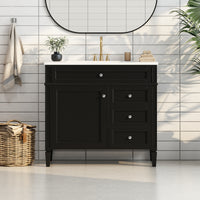 VanityFus 36-in Black Bathroom Vanity Single Sink Combo with Resin Top Undermount 1 Soft Close Door 3 Drawers Adjustable Shelves