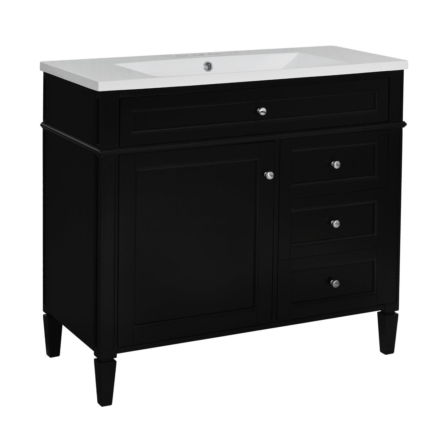 VanityFus 36-in Black Bathroom Vanity Single Sink Combo with Resin Top Undermount 1 Soft Close Door 3 Drawers Adjustable Shelves