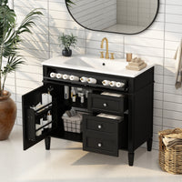 VanityFus 36-in Black Bathroom Vanity Single Sink Combo with Resin Top Undermount 1 Soft Close Door 3 Drawers Adjustable Shelves