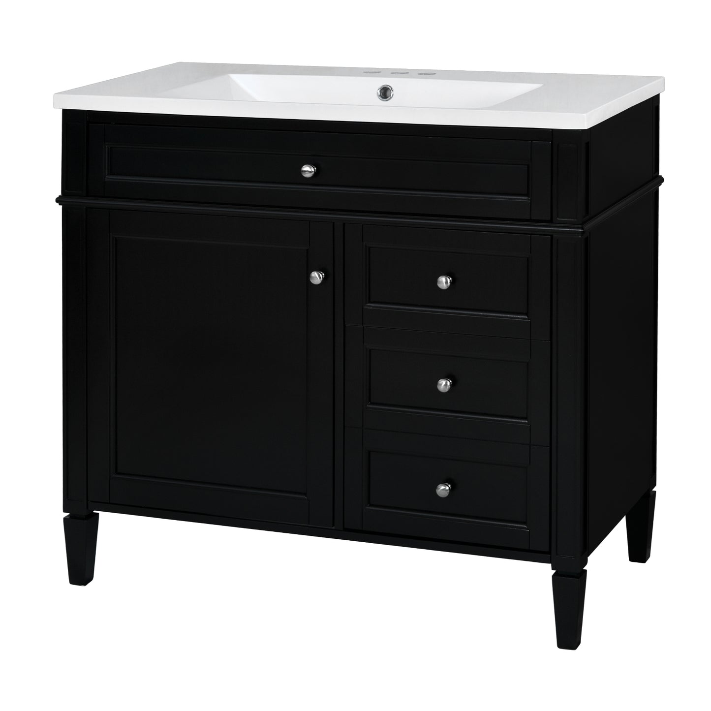 VanityFus 36-in Black Bathroom Vanity Single Sink Combo with Resin Top Undermount 1 Soft Close Door 3 Drawers Adjustable Shelves