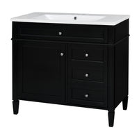 VanityFus 36-in Black Bathroom Vanity Single Sink Combo with Resin Top Undermount 1 Soft Close Door 3 Drawers Adjustable Shelves