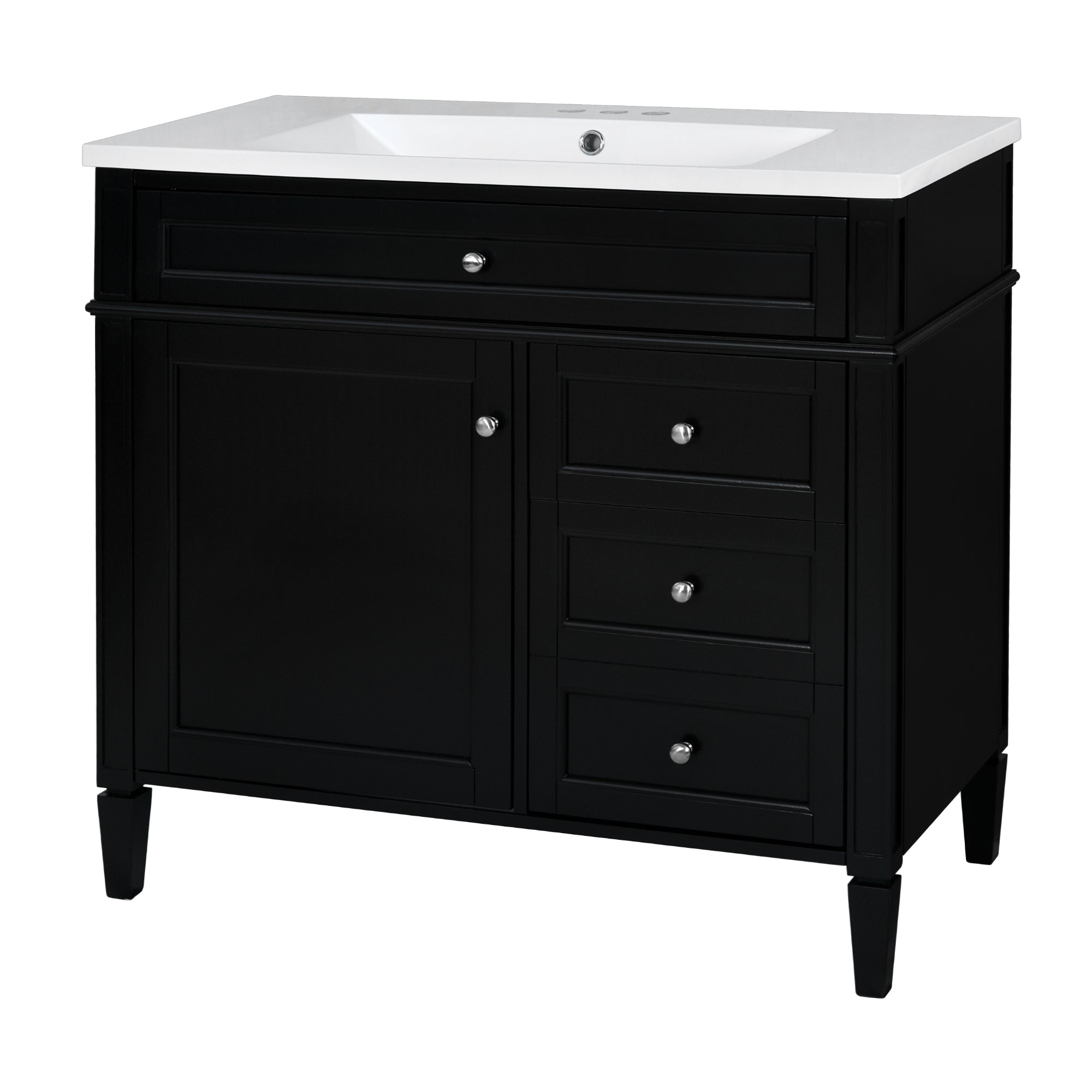 VanityFus 36-in Black Bathroom Vanity Single Sink Combo with Resin Top Undermount 1 Soft Close Door 3 Drawers Adjustable Shelves