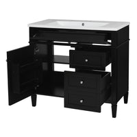 VanityFus 36-in Black Bathroom Vanity Single Sink Combo with Resin Top Undermount 1 Soft Close Door 3 Drawers Adjustable Shelves