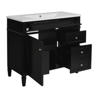 VanityFus 36-in Black Bathroom Vanity Single Sink Combo with Resin Top Undermount 1 Soft Close Door 3 Drawers Adjustable Shelves