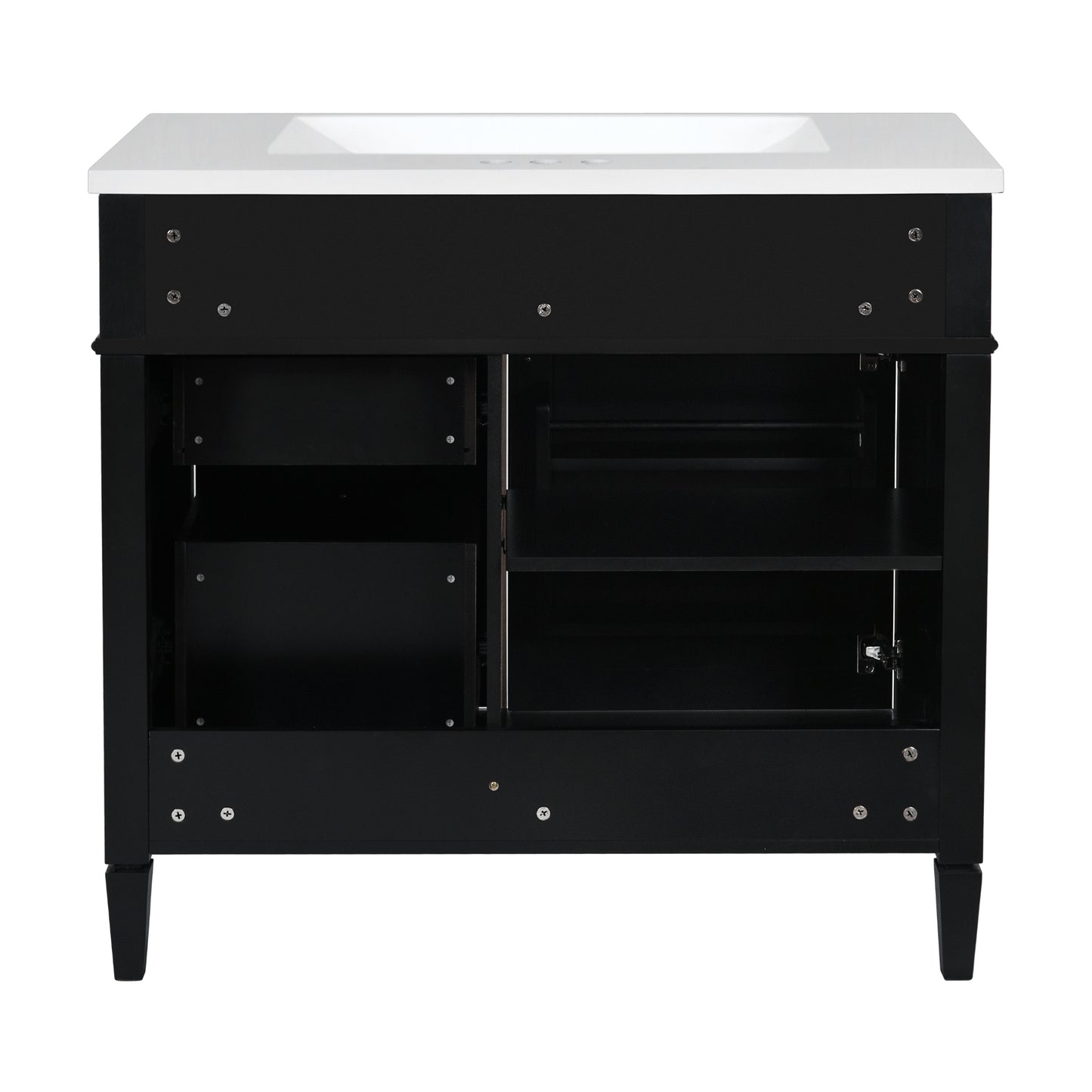 VanityFus 36-in Black Bathroom Vanity Single Sink Combo with Resin Top Undermount 1 Soft Close Door 3 Drawers Adjustable Shelves