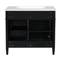 VanityFus 36-in Black Bathroom Vanity Single Sink Combo with Resin Top Undermount 1 Soft Close Door 3 Drawers Adjustable Shelves