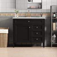 VanityFus 36-in Black Bathroom Vanity Single Sink Combo with Resin Top Undermount 1 Soft Close Door 3 Drawers Adjustable Shelves
