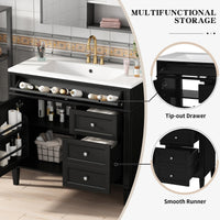 VanityFus 36-in Black Bathroom Vanity Single Sink Combo with Resin Top Undermount 1 Soft Close Door 3 Drawers Adjustable Shelves