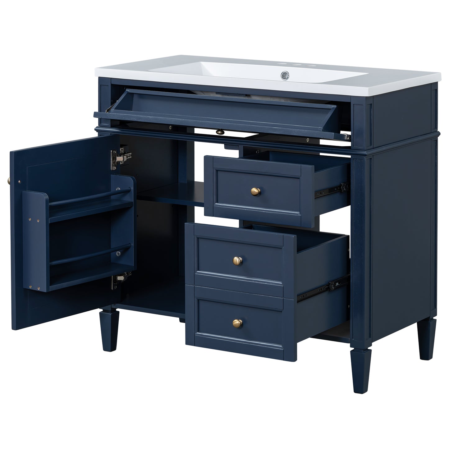 VanityFus 36-in Blue Bathroom Vanity Single Sink Combo with Resin Top Undermount 1 Soft Close Door 3 Drawers