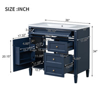 VanityFus 36-in Blue Bathroom Vanity Single Sink Combo with Resin Top Undermount 1 Soft Close Door 3 Drawers