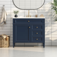 VanityFus 36-in Blue Bathroom Vanity Single Sink Combo with Resin Top Undermount 1 Soft Close Door 3 Drawers