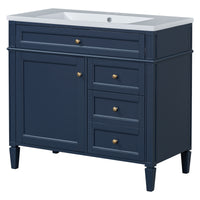 VanityFus 36-in Blue Bathroom Vanity Single Sink Combo with Resin Top Undermount 1 Soft Close Door 3 Drawers