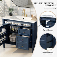 VanityFus 36-in Blue Bathroom Vanity Single Sink Combo with Resin Top Undermount 1 Soft Close Door 3 Drawers