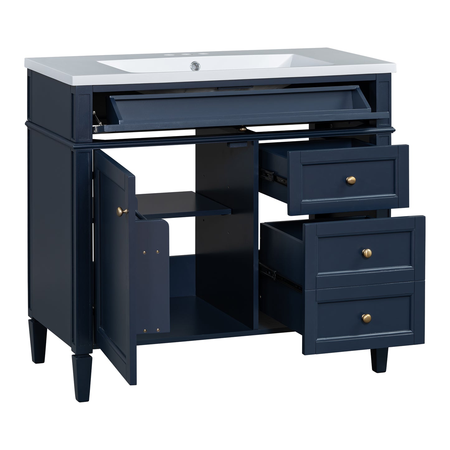 VanityFus 36-in Blue Bathroom Vanity Single Sink Combo with Resin Top Undermount 1 Soft Close Door 3 Drawers