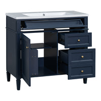 VanityFus 36-in Blue Bathroom Vanity Single Sink Combo with Resin Top Undermount 1 Soft Close Door 3 Drawers