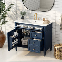 VanityFus 36-in Blue Bathroom Vanity Single Sink Combo with Resin Top Undermount 1 Soft Close Door 3 Drawers