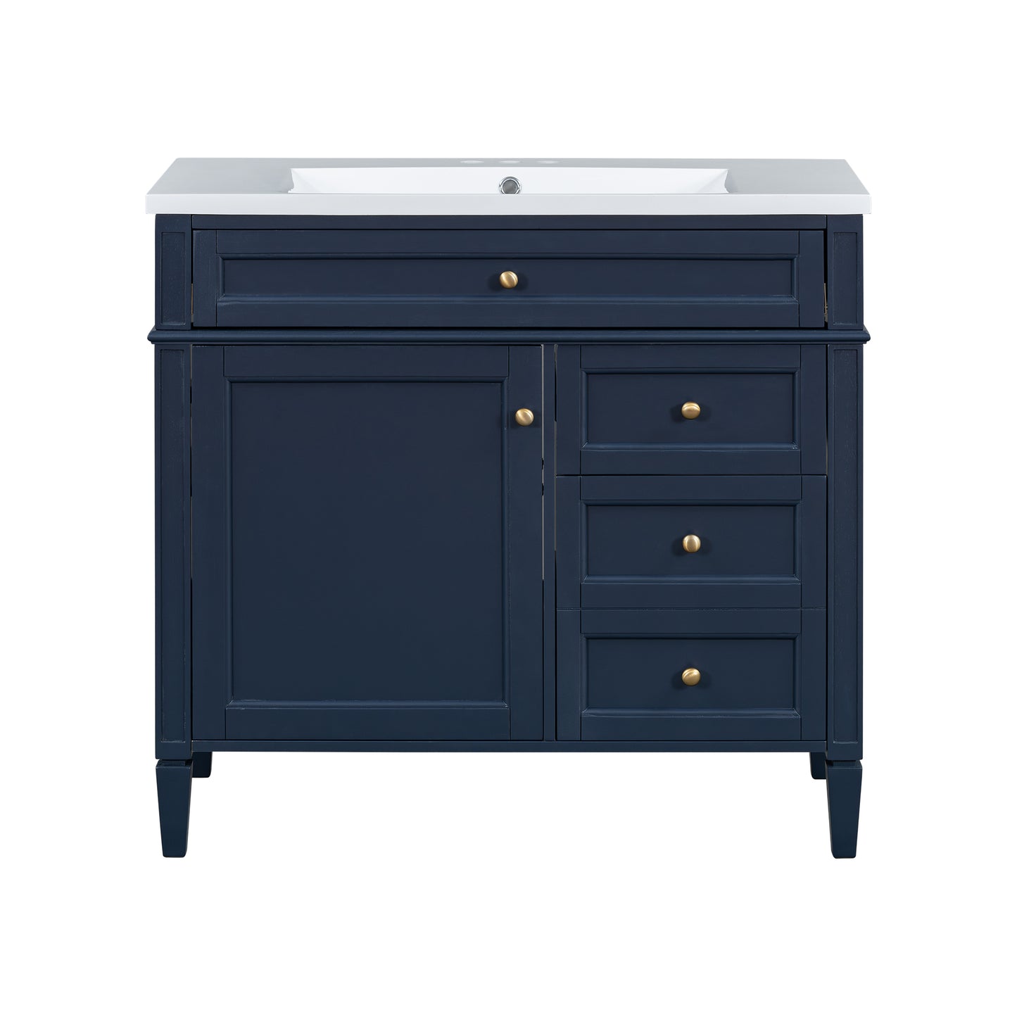 VanityFus 36-in Blue Bathroom Vanity Single Sink Combo with Resin Top Undermount 1 Soft Close Door 3 Drawers