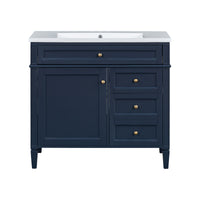 VanityFus 36-in Blue Bathroom Vanity Single Sink Combo with Resin Top Undermount 1 Soft Close Door 3 Drawers