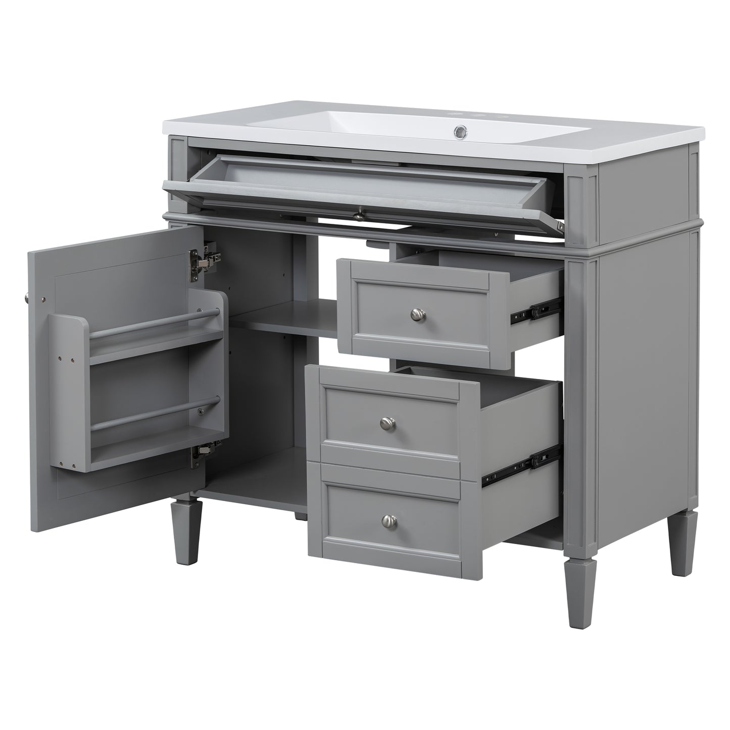 VanityFus 36-in Gray Bathroom Vanity Single Sink Combo with Resin Top Undermount 1 Soft Close Door 3 Drawers