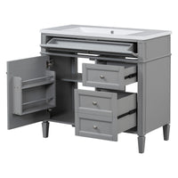 VanityFus 36-in Gray Bathroom Vanity Single Sink Combo with Resin Top Undermount 1 Soft Close Door 3 Drawers