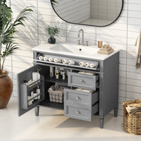 VanityFus 36-in Gray Bathroom Vanity Single Sink Combo with Resin Top Undermount 1 Soft Close Door 3 Drawers