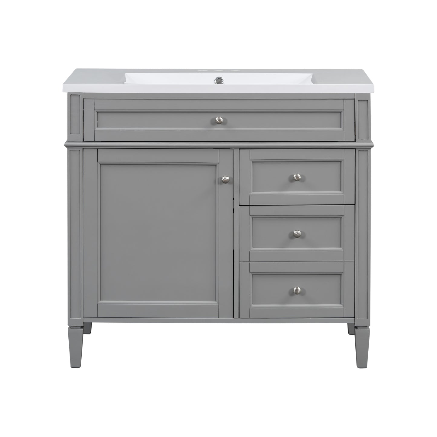 VanityFus 36-in Gray Bathroom Vanity Single Sink Combo with Resin Top Undermount 1 Soft Close Door 3 Drawers