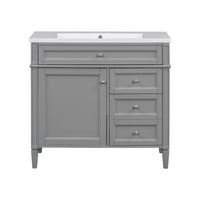 VanityFus 36-in Gray Bathroom Vanity Single Sink Combo with Resin Top Undermount 1 Soft Close Door 3 Drawers