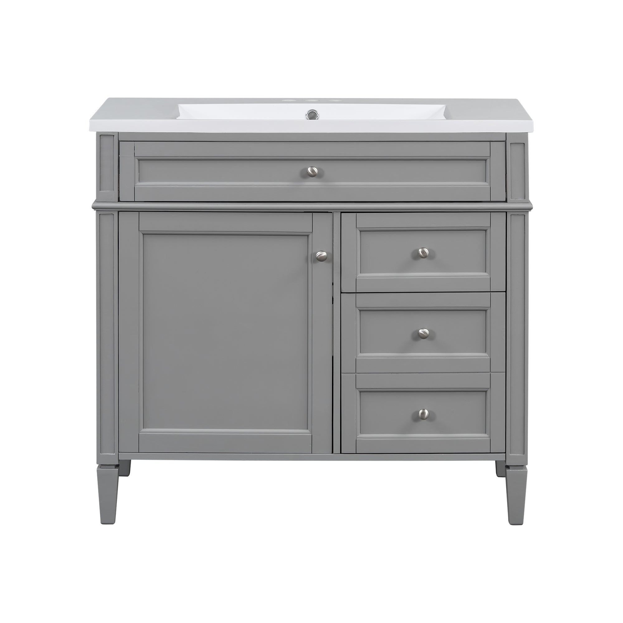 VanityFus 36-in Gray Bathroom Vanity Single Sink Combo with Resin Top Undermount 1 Soft Close Door 3 Drawers