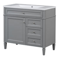 VanityFus 36-in Gray Bathroom Vanity Single Sink Combo with Resin Top Undermount 1 Soft Close Door 3 Drawers