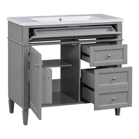 VanityFus 36-in Gray Bathroom Vanity Single Sink Combo with Resin Top Undermount 1 Soft Close Door 3 Drawers
