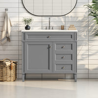 VanityFus 36-in Gray Bathroom Vanity Single Sink Combo with Resin Top Undermount 1 Soft Close Door 3 Drawers