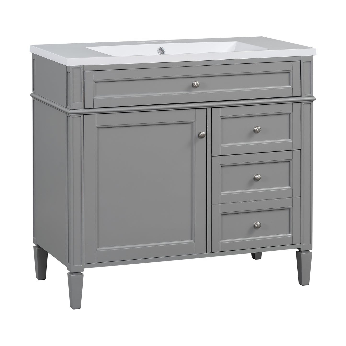 VanityFus 36-in Gray Bathroom Vanity Single Sink Combo with Resin Top Undermount 1 Soft Close Door 3 Drawers