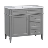 VanityFus 36-in Gray Bathroom Vanity Single Sink Combo with Resin Top Undermount 1 Soft Close Door 3 Drawers