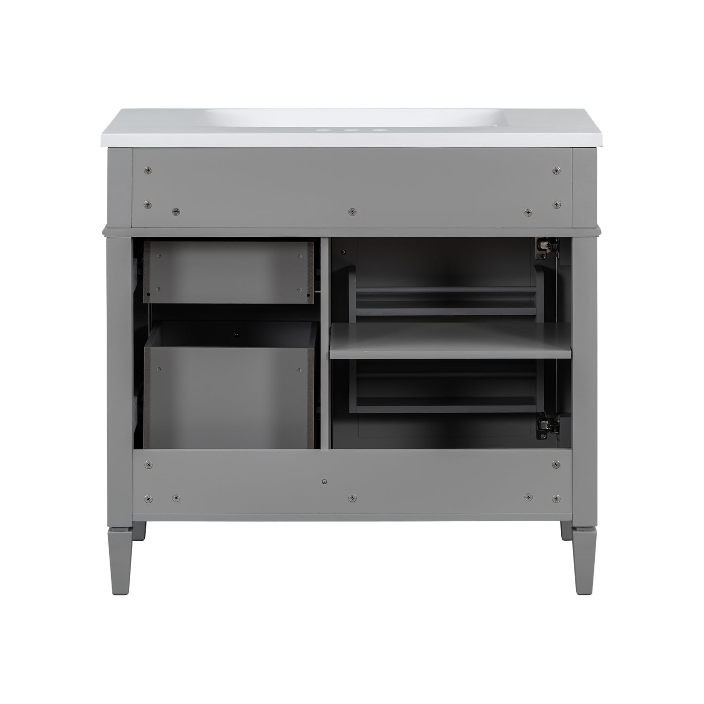 VanityFus 36-in Gray Bathroom Vanity Single Sink Combo with Resin Top Undermount 1 Soft Close Door 3 Drawers