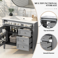 VanityFus 36-in Gray Bathroom Vanity Single Sink Combo with Resin Top Undermount 1 Soft Close Door 3 Drawers