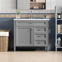 VanityFus 36-in Gray Bathroom Vanity Single Sink Combo with Resin Top Undermount 1 Soft Close Door 3 Drawers