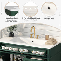VanityFus 36-in Green Bathroom Vanity Single Sink Combo with Resin Top Undermount 1 Soft Close Door 3 Drawers Adjustable Shelves