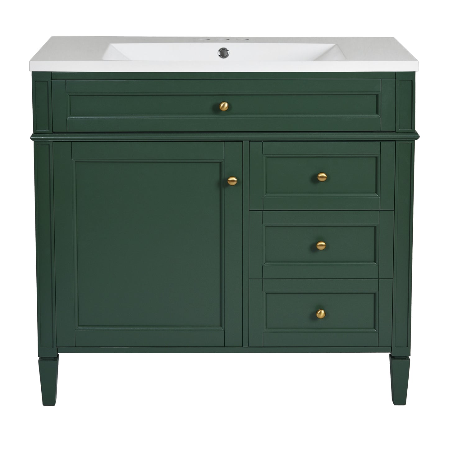 VanityFus 36-in Green Bathroom Vanity Single Sink Combo with Resin Top Undermount 1 Soft Close Door 3 Drawers Adjustable Shelves