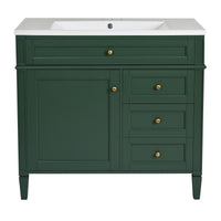 VanityFus 36-in Green Bathroom Vanity Single Sink Combo with Resin Top Undermount 1 Soft Close Door 3 Drawers Adjustable Shelves