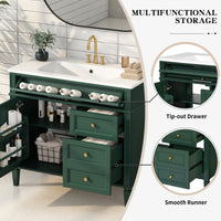 VanityFus 36-in Green Bathroom Vanity Single Sink Combo with Resin Top Undermount 1 Soft Close Door 3 Drawers Adjustable Shelves