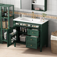 VanityFus 36-in Green Bathroom Vanity Single Sink Combo with Resin Top Undermount 1 Soft Close Door 3 Drawers Adjustable Shelves