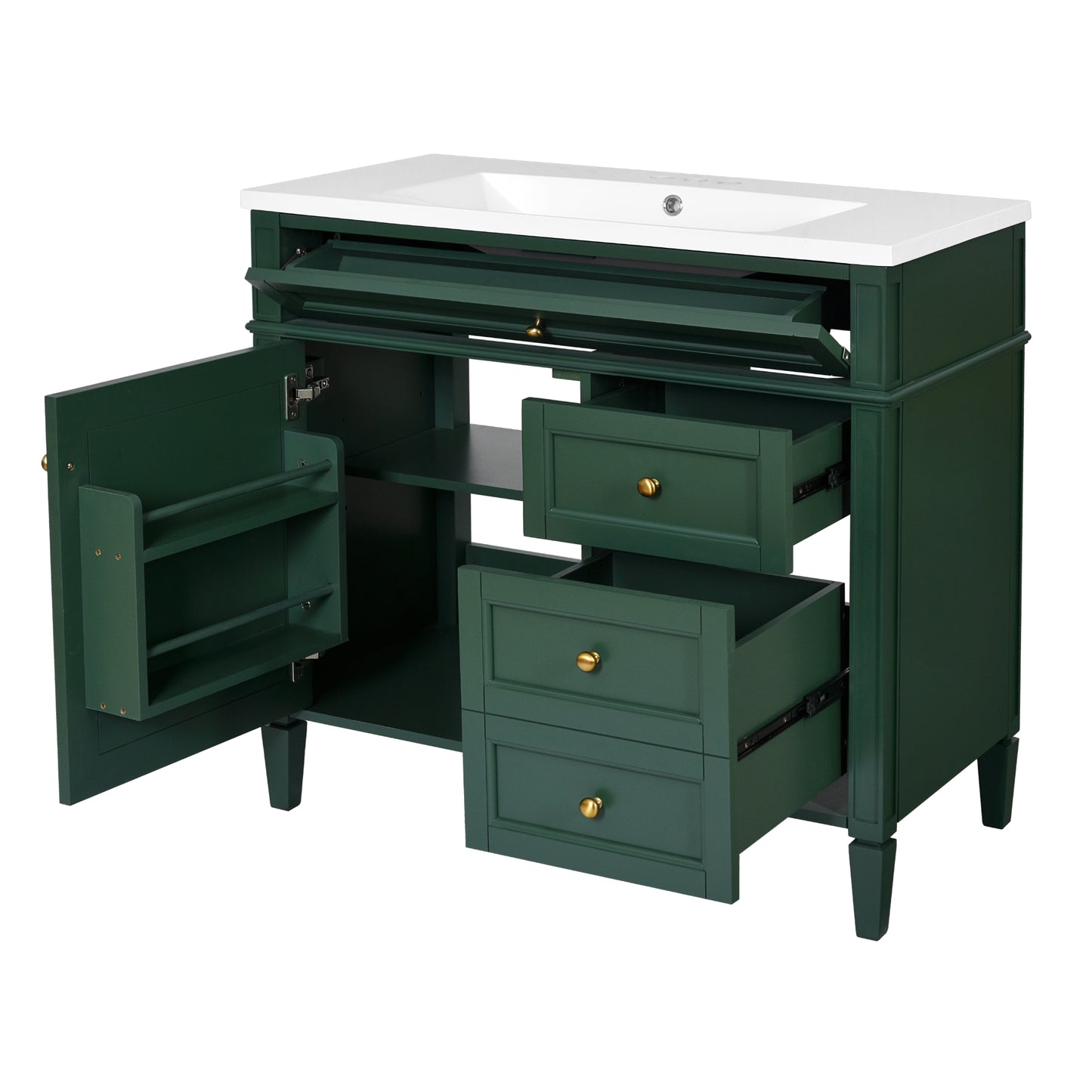 VanityFus 36-in Green Bathroom Vanity Single Sink Combo with Resin Top Undermount 1 Soft Close Door 3 Drawers Adjustable Shelves