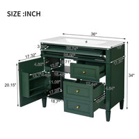 VanityFus 36-in Green Bathroom Vanity Single Sink Combo with Resin Top Undermount 1 Soft Close Door 3 Drawers Adjustable Shelves